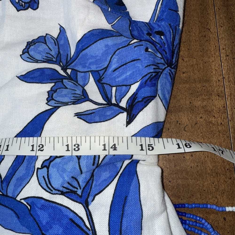 Calypso St Barth Blue White M Beaded Tie Straps Spring Wedding Guest Midi Dress - Picture 13 of 15